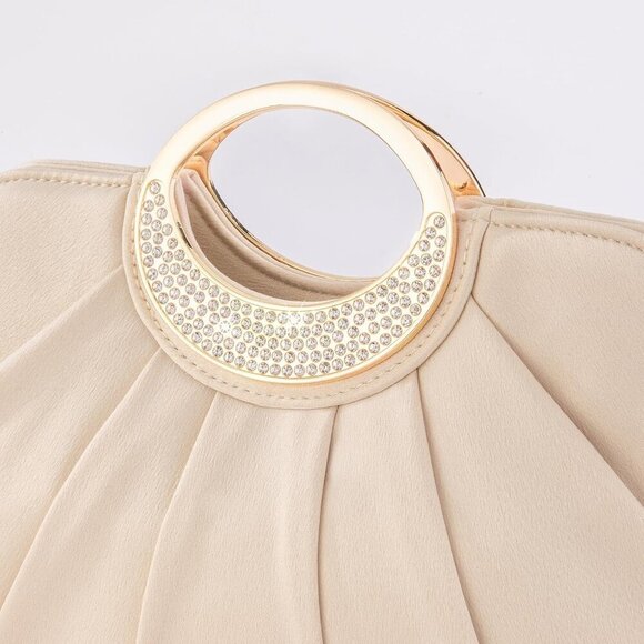 🆕Women Cream Clutch Purse Formal Soft Pleated Fabric Evening Bag Dressy Handbag - Picture 6 of 7